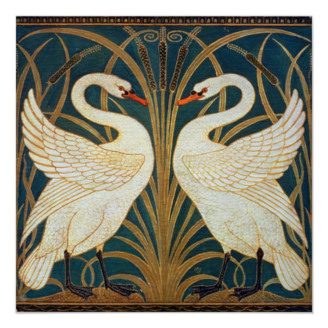 Póster Walter Crane Swan, Rush E Iris Art Nouveau (Frente)
