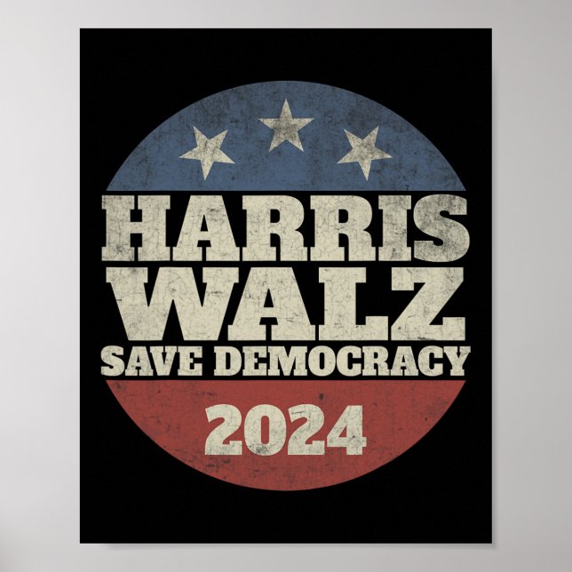 Poster Waltz 2024 Save Democracy Shirt Retro Button Elect (Frente)