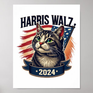 Poster Walz 2024 Gato Engraçado Kamala Harris Tim Walz Wa