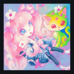 Póster Wamono Japonês Girl With Kawaii Kitten ~<br><div class="desc">Uma pintura original em acrílicas intitulada "Tempo de Gatinho Doce". Uma linda japonesa de cabelo cor-de-rosa, vestida no estilo Wamono, repousa com seu gatinho kawaii mágico, que é amarelo com estrelas rosa sobre ele. Arte original © por Angela Flemming. Todos Os Materiais Contidos Não Podem Ser Reproduzidos, Copiados, Editados, Modificados,...</div>