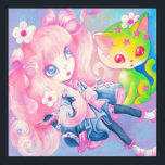 Póster Wamono Japonês Girl With Kawaii Kitten ~<br><div class="desc">Uma pintura original em acrílicas intitulada "Tempo de Gatinho Doce". Uma linda japonesa de cabelo cor-de-rosa, vestida no estilo Wamono, repousa com seu gatinho kawaii mágico, que é amarelo com estrelas rosa sobre ele. Arte original © por Angela Flemming. Todos Os Materiais Contidos Não Podem Ser Reproduzidos, Copiados, Editados, Modificados,...</div>