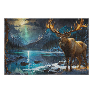 Póster Wapiti (Elk) e Luzes de inverno