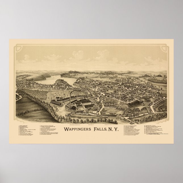 Póster Wappingers Cai, Novo Mapa Panorâmico - 1889 (Frente)
