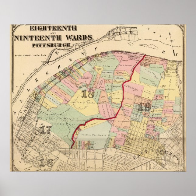Poster Wards 1819 de Pittsburgh, Pensilvânia (Frente)