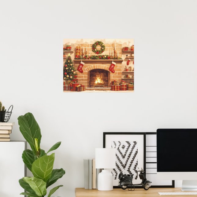 Poster Warm Christmas Fireplace Scene (Escritório em casa)