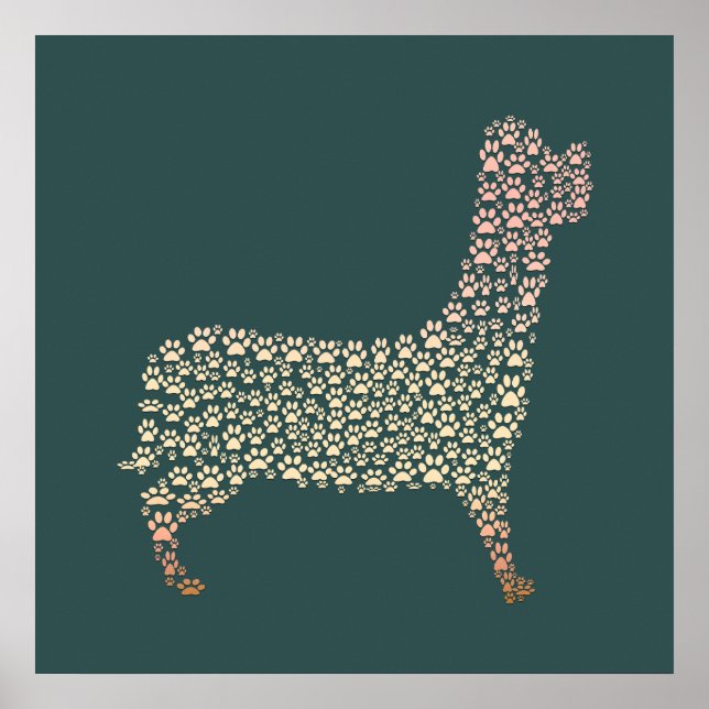 Poster Warm Gold Gradient Paw Print Dog Silhouette Fabric (Frente)
