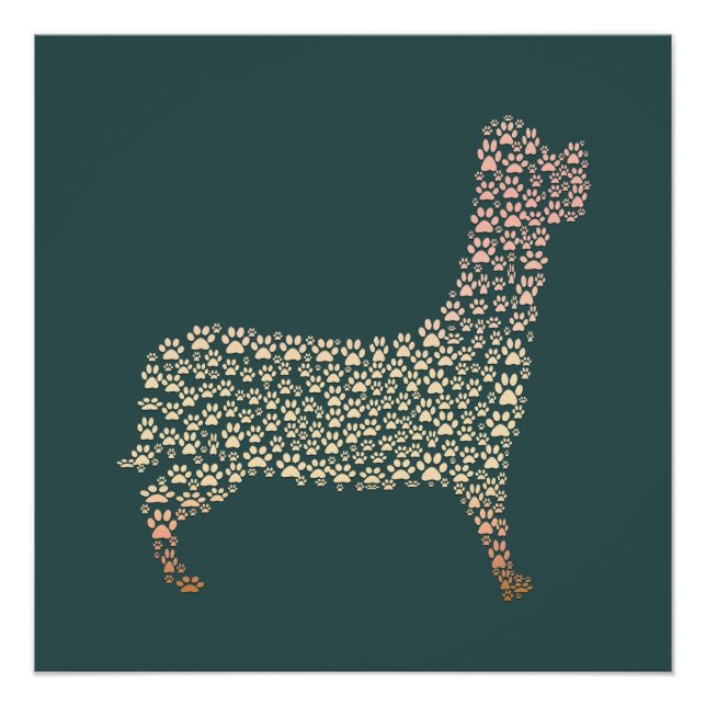 Póster Warm Gold Gradient Paw Print Dog Silhouette Fabric (Frente)