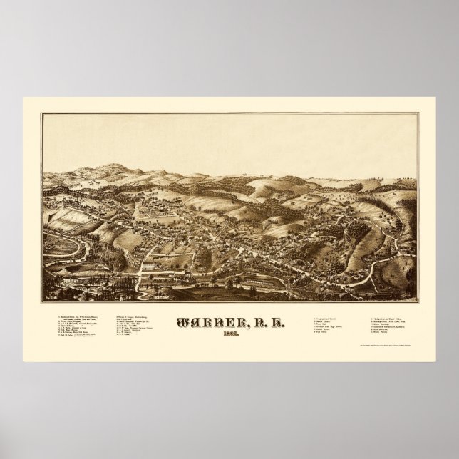 Póster Warner, Mapa Panorâmico NH - 1887 (Frente)