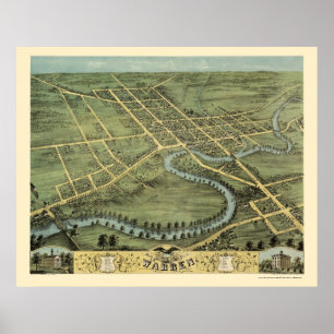 Póster Warren, mapa panorâmico do OH - 1870