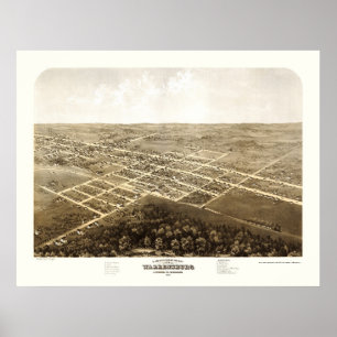 Poster Warrensburg, mapa panorâmico do MO - 1869