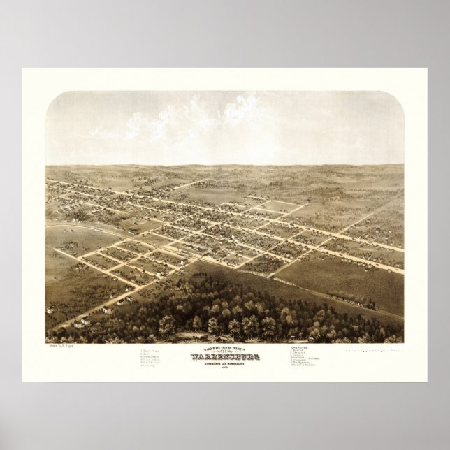 Poster Warrensburg, MO Panorâmica Map - 1869 (Frente)