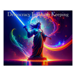 Póster Warrior Lady Liberty Democracy Is Worth Keeping