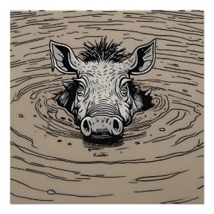 Póster Warthog Em Um Bog Poster brilhante