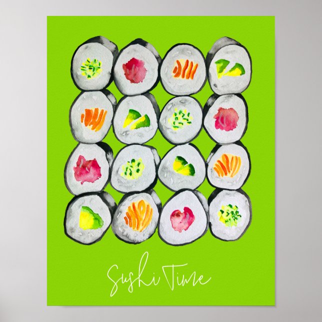 Poster Wasabi de aquarela de Sushi Time (Frente)