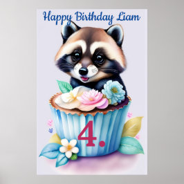 Poster Waschbär mit Cupcake