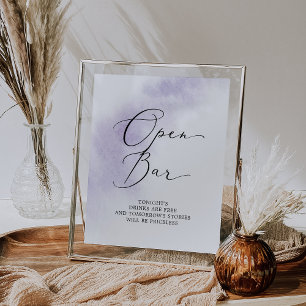 Poster Wash de Aquarela   Bar Aberto De Casamento Roxo