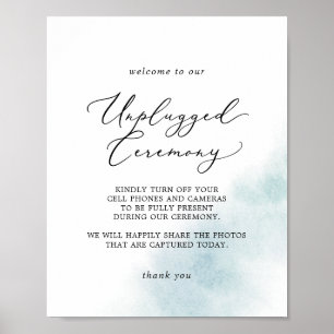 Poster Wash de Aquarela Blue Unplugged Ceremony Sign