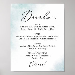 Poster Wash de Aquarela Símbolo de menu Drink Blue Wedd
