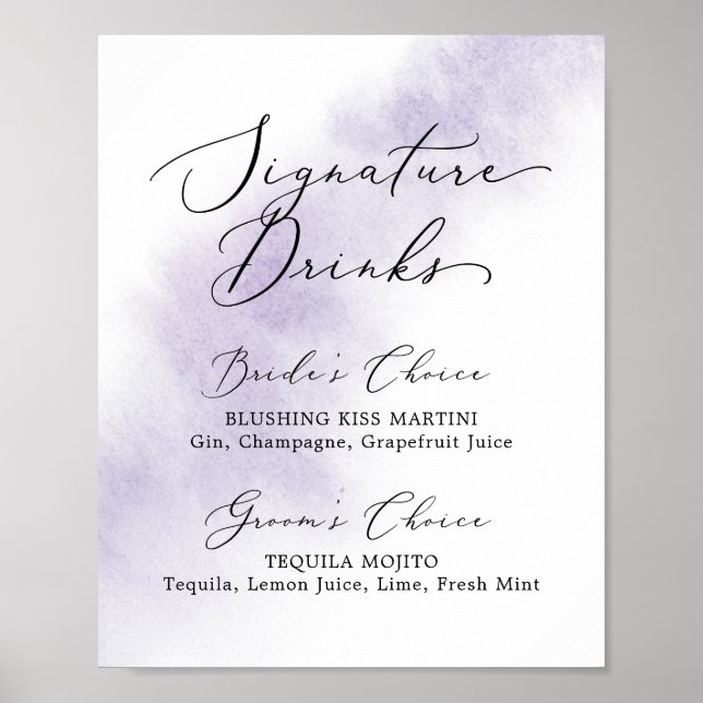 Poster Wash de Aquarela | Sinal das bebidas com assinatur (Frente)