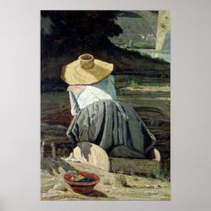 Poster Washerwoman pelo rio, 1860