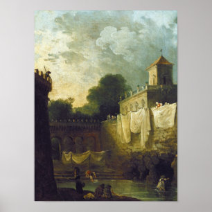 Póster Washerwomen no fosso de uma casa de campo italiana
