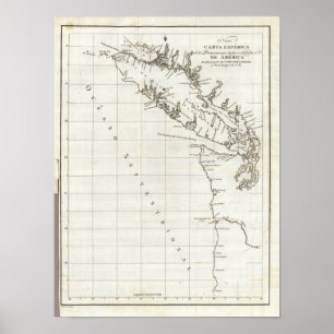 Póster Washington, Columbia Britânica, mapa de Vancôver