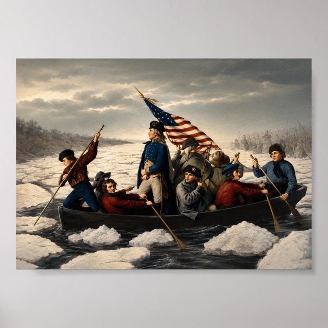 Poster Washington Cruzando o Delaware História da América (Frente)