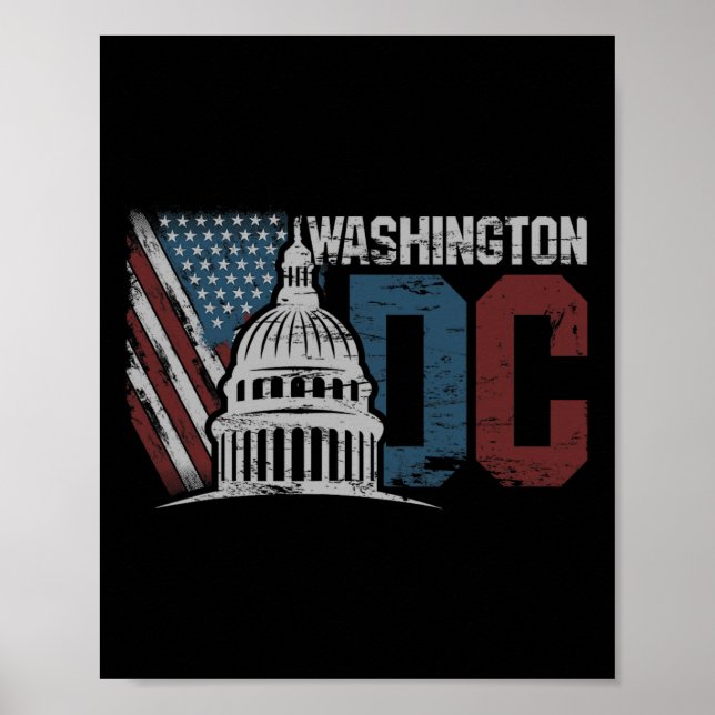 Poster Washington Dc Capitol Hill Usa Flag Souvenir Desig (Frente)