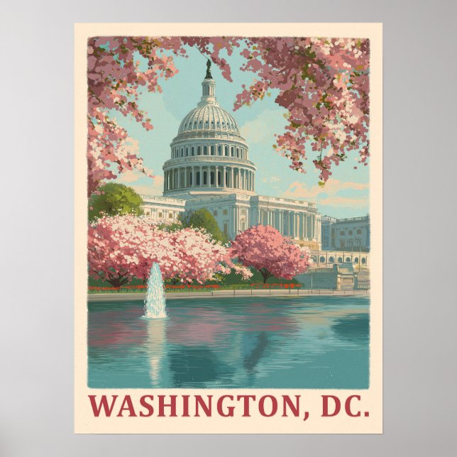 Poster Washington DC - Cherry Blossoms & Capitol Building (Frente)