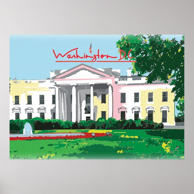 Póster Washington DC - Pintura digital da Casa Branca (Frente)