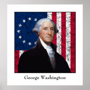 Poster Washington e a bandeira dos E.U.