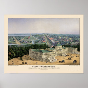 Poster Washington, mapa panorâmico da C.C. - 1852
