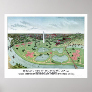 Poster Washington, mapa panorâmico da C.C. - 1888