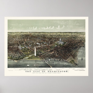 Póster Washington, mapa panorâmico da C.C. - 1892