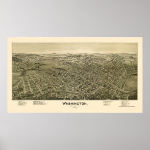 Póster Washington, mapa panorâmico do PA - 1897