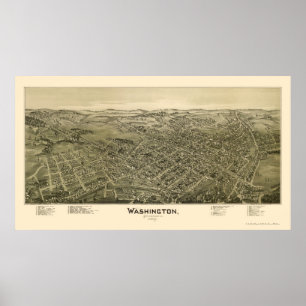 Póster Washington, mapa panorâmico do PA - 1897