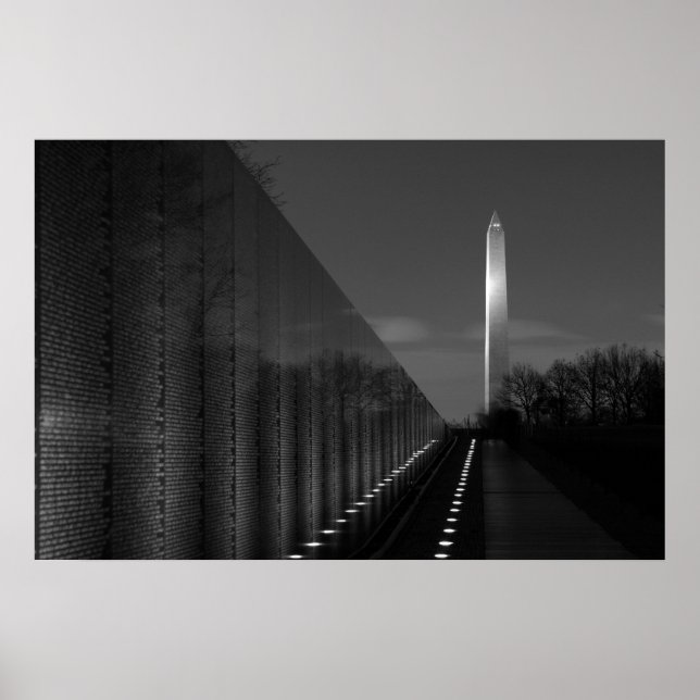 Poster Washington Monument & Vietnam Wall B&W (Frente)