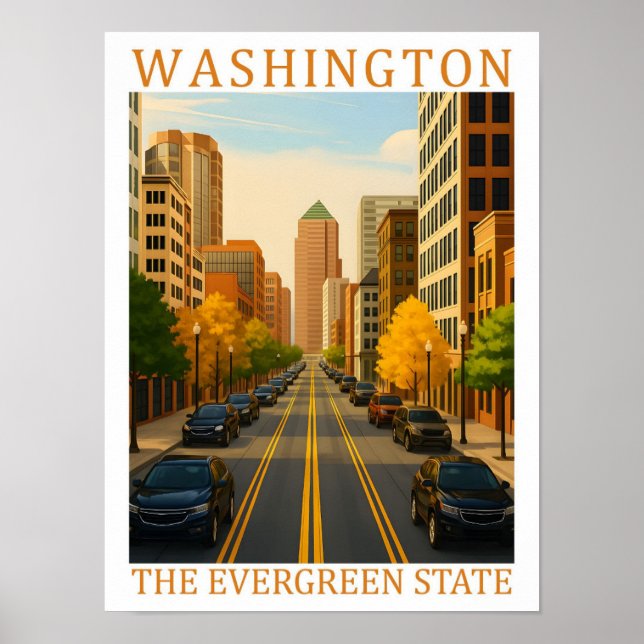 Poster Washington, o Evergreen State USA Viagem Place (Frente)