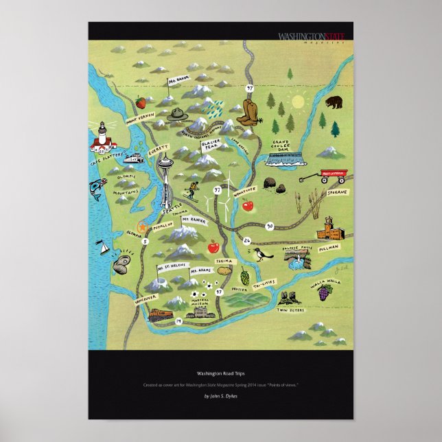 Póster Washington Road Trips por John S. Dykes (Frente)