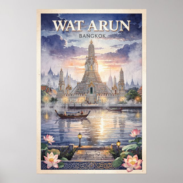 Poster Wat Arun Bangkok Viagem Vintage (Frente)
