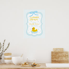 Poster Water Droplets Gingham Boy Baby Shower Welcome