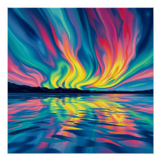 Póster watercolor abstract aurora borealis
