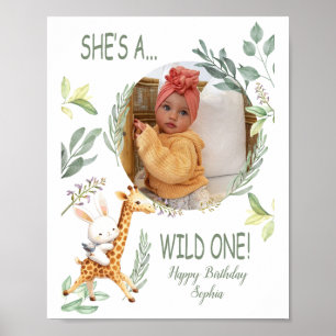 Poster watercolor Animal Baby Girl Primeiro aniversário m