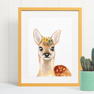 Poster Watercolor Baby Deer Adorable Nursery Floral