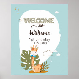 Poster Watercolor Baby Giraffe, Safari Animal Birday