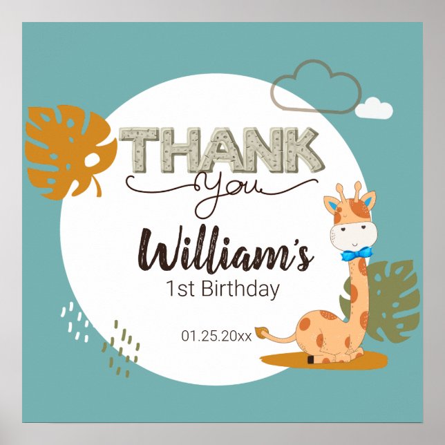 Poster Watercolor Baby Giraffe, Safari Animal Birday (Frente)