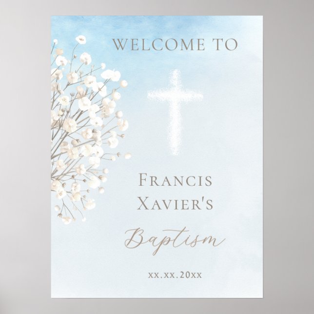 Poster watercolor baby's breath | Baptism baby boy (Frente)