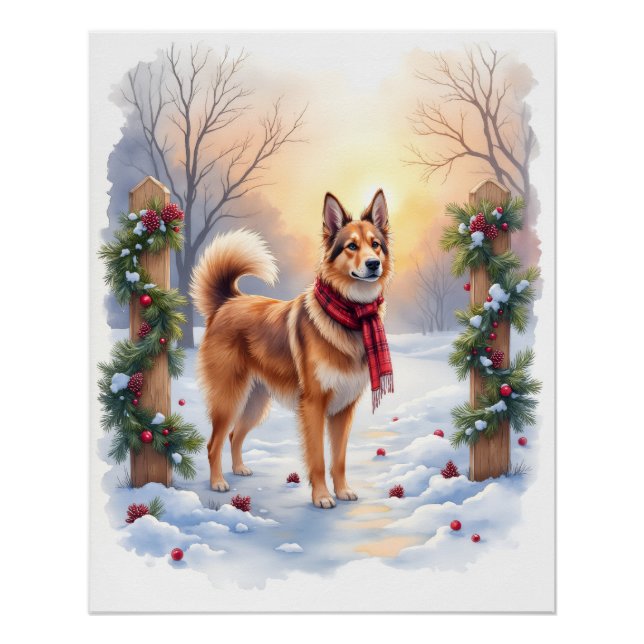 Póster Watercolor Belgian Tervuren Garland Christmas (Frente)
