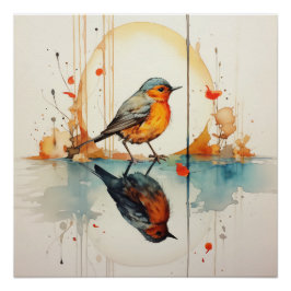 Póster Watercolor Bird: Detalhes Adoráveis no Minimalismo