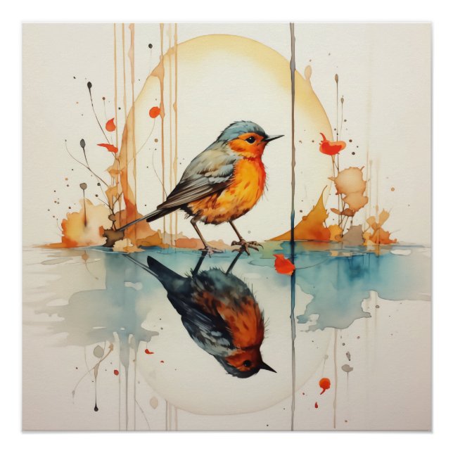 Póster Watercolor Bird: Detalhes Adoráveis no Minimalismo (Frente)